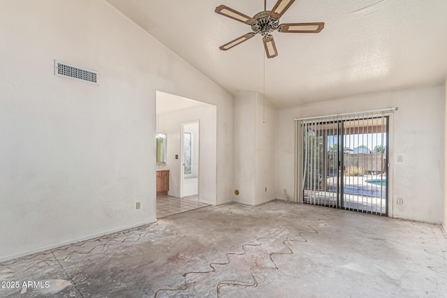 6032 W Grovers Ave, Glendale, AZ 85308 - spare room featuring concrete flooring, lofted ceiling, and a ceiling fan