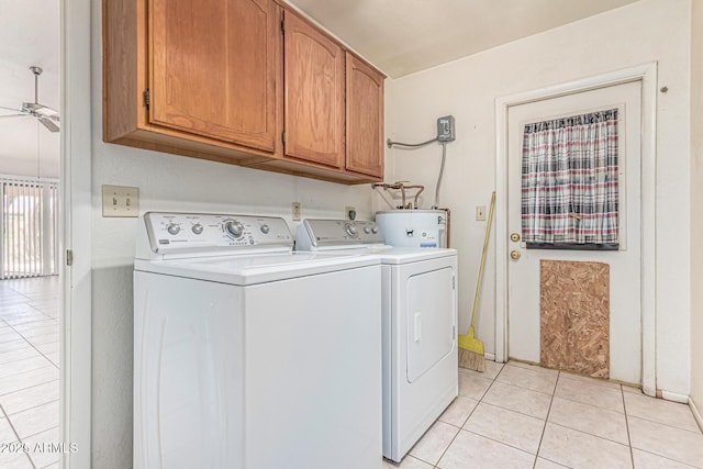 6032 W Grovers Ave, Glendale, AZ 85308 - washroom with light tile patterned floors, separate washer and dryer, ceiling fan, cabinet space, and water heater