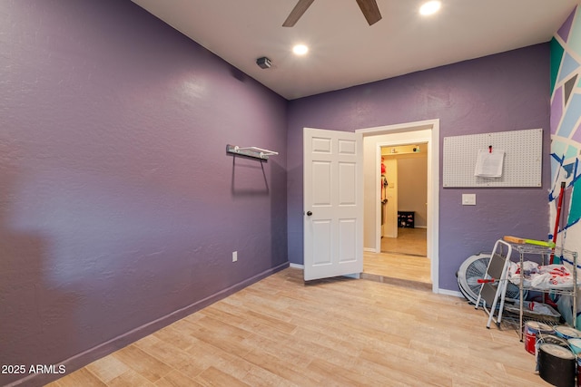 288 W Los Alamos St, Gilbert, AZ 85233 - rec room featuring wood finished floors, a ceiling fan, baseboards, a textured wall, and recessed lighting
