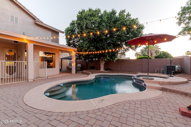 288 W Los Alamos St, Gilbert, AZ 85233 - view of pool featuring a patio, a fenced backyard, a gazebo, and a pool with connected hot tub