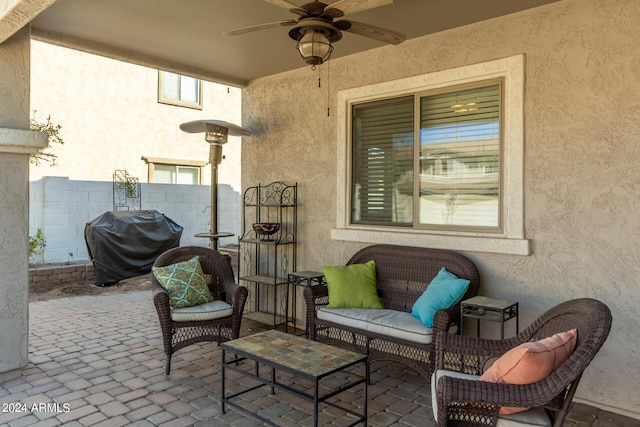 view of patio with grilling area and ceiling fan