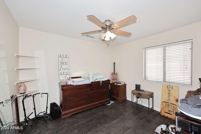 miscellaneous room featuring dark hardwood / wood-style floors and ceiling fan