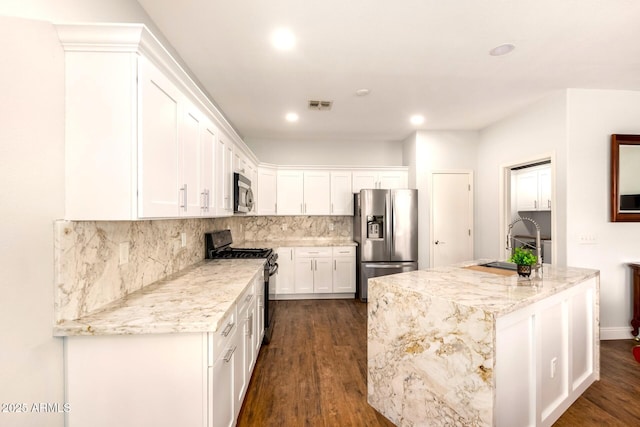 1492 E Westchester Dr, Chandler, AZ 85249 - kitchen featuring stainless steel appliances, a sink, white cabinetry, dark wood-style flooring, and recessed lighting