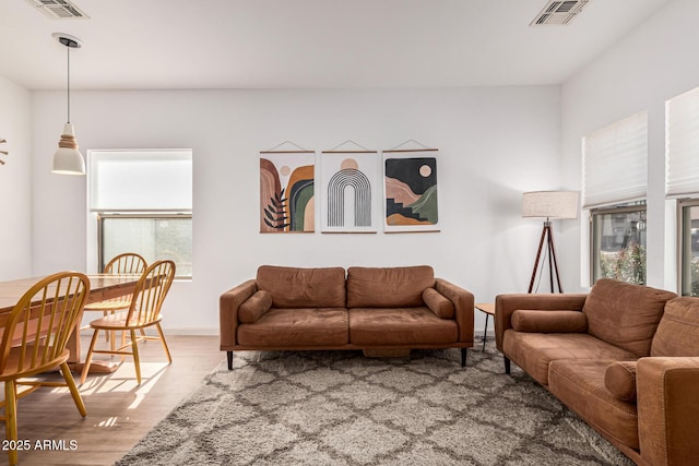 living room with hardwood / wood-style floors