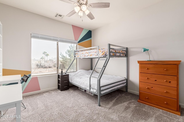 bedroom with carpet flooring and ceiling fan