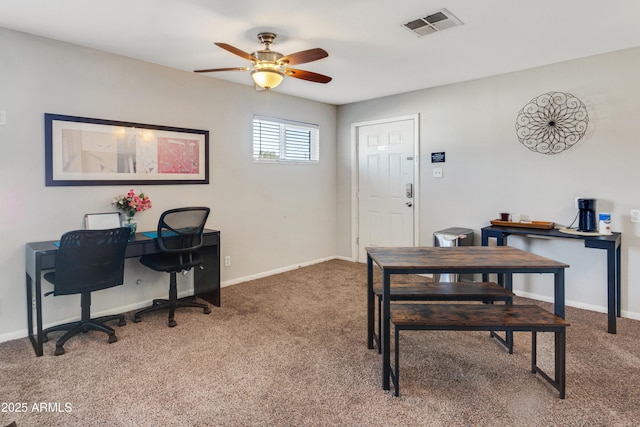 7520 E Papago Dr, Scottsdale, AZ 85257 - office area featuring baseboards, carpet floors, ceiling fan, and visible vents
