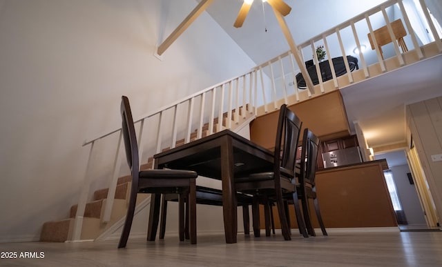 7411 N Toya Vista Rd, Payson, AZ 85541 - stairs with ceiling fan and a towering ceiling