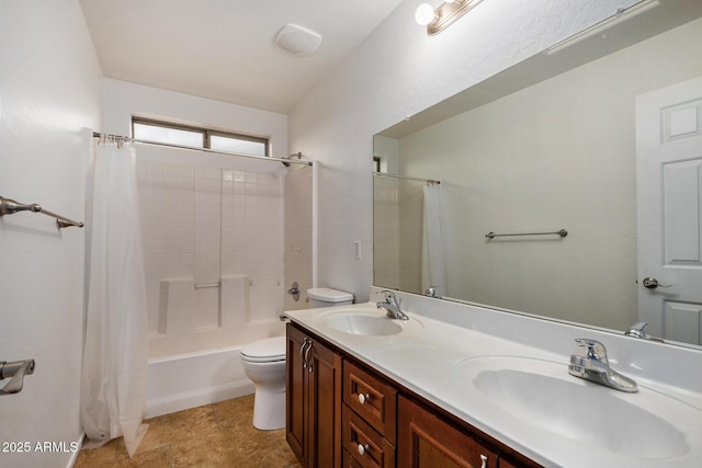 full bathroom with vanity, toilet, and shower / tub combo