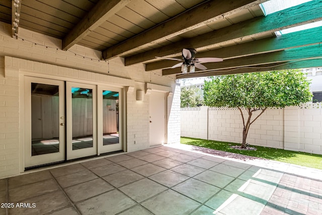 6025 N 10th Pl, Phoenix, AZ 85014 - view of patio / terrace featuring french doors and ceiling fan
