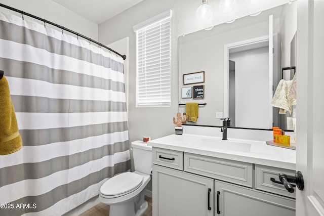 3505 W Verde River Rd, San Tan Valley, AZ 85144 - full bathroom featuring vanity, a shower with curtain, toilet, and wood finished floors