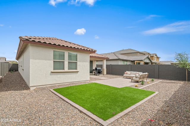 3505 W Verde River Rd, San Tan Valley, AZ 85144 - back of house featuring a patio, stucco siding, a fenced backyard, and a tile roof