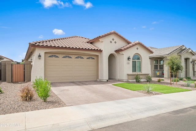 3505 W Verde River Rd, San Tan Valley, AZ 85144 - mediterranean / spanish home with a tiled roof, driveway, stucco siding, and a garage