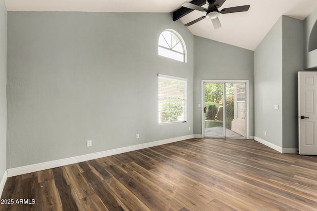3832 N Gallatin, Mesa, AZ 85215 - empty room featuring baseboards, a healthy amount of sunlight, ceiling fan, and wood finished floors