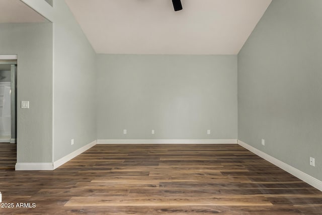 3832 N Gallatin, Mesa, AZ 85215 - interior space with baseboards, dark wood-style flooring, lofted ceiling, and a ceiling fan