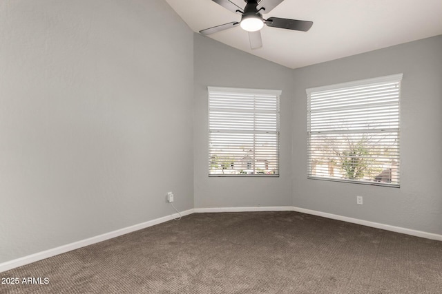 3832 N Gallatin, Mesa, AZ 85215 - empty room with baseboards, lofted ceiling, a ceiling fan, and dark colored carpet