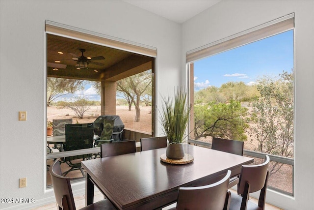 dining area with ceiling fan