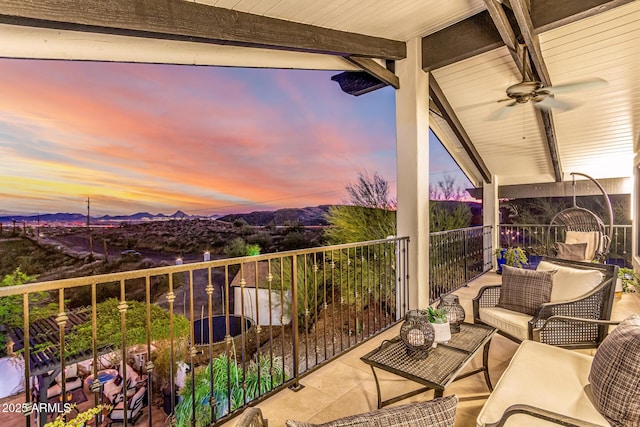 36723 N 33rd Ave, Phoenix, AZ 85086 - balcony with an outdoor living space, a mountain view, and a ceiling fan