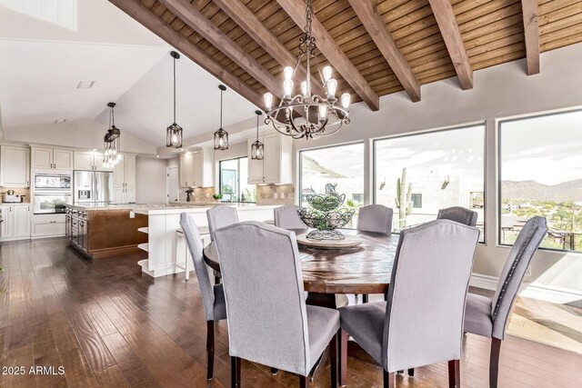 36723 N 33rd Ave, Phoenix, AZ 85086 - dining area with dark wood-type flooring, a chandelier, wooden ceiling, and beam ceiling