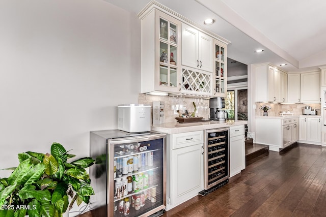 36723 N 33rd Ave, Phoenix, AZ 85086 - bar with beverage cooler, tasteful backsplash, indoor wet bar, and dark wood-style flooring