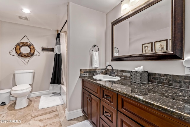 36723 N 33rd Ave, Phoenix, AZ 85086 - bathroom with vanity, shower / bathtub combination with curtain, toilet, baseboards, and visible vents