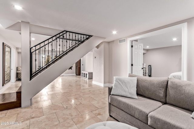 36723 N 33rd Ave, Phoenix, AZ 85086 - living room with baseboards, visible vents, recessed lighting, and stairway