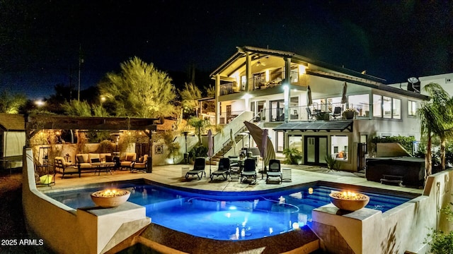 36723 N 33rd Ave, Phoenix, AZ 85086 - exterior space featuring stairs, a patio area, an outdoor living space with a fire pit, a balcony, and a hot tub