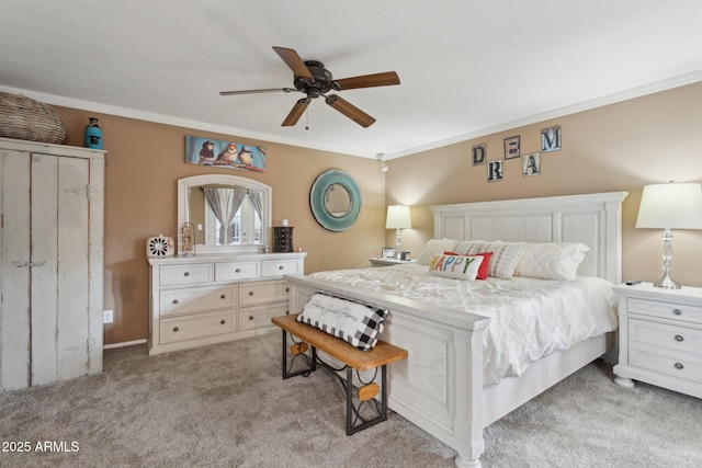 5154 N 83rd St, Scottsdale, AZ 85250 - bedroom with light colored carpet, ornamental molding, and a ceiling fan