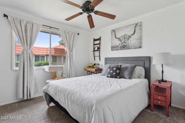 5154 N 83rd St, Scottsdale, AZ 85250 - carpeted bedroom featuring crown molding, baseboards, and a ceiling fan