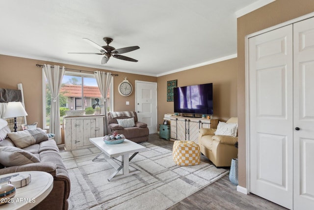 5154 N 83rd St, Scottsdale, AZ 85250 - living area with ceiling fan, ornamental molding, and wood finished floors