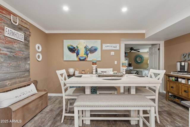 5154 N 83rd St, Scottsdale, AZ 85250 - dining area featuring wood finished floors, ceiling fan, and baseboards