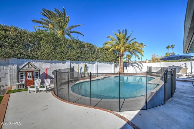 view of swimming pool with a patio