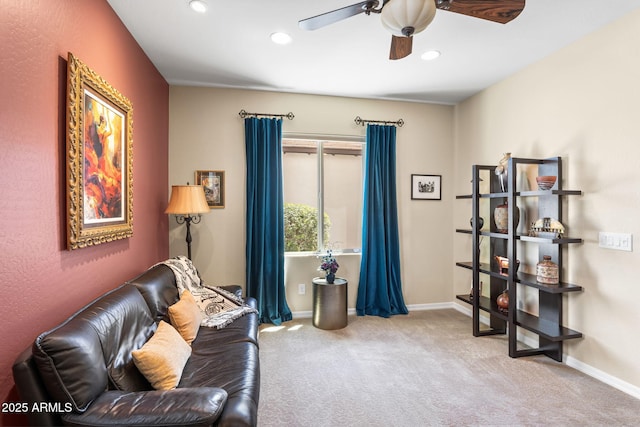 31156 N 137th Ln, Peoria, AZ 85383 - living area featuring a ceiling fan, carpet, baseboards, and recessed lighting