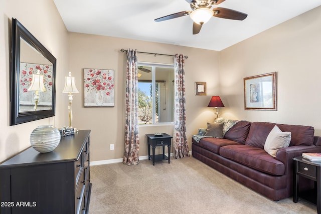 31156 N 137th Ln, Peoria, AZ 85383 - living area featuring light carpet, a ceiling fan, and baseboards