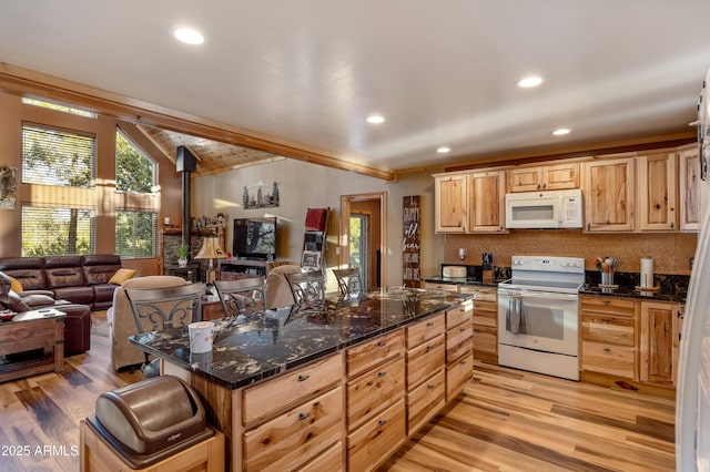3334 Sawmill Ridge Loop, Heber, AZ 85928 - kitchen featuring white appliances, open floor plan, plenty of natural light, recessed lighting, and lofted ceiling