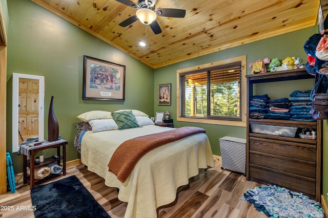 3334 Sawmill Ridge Loop, Heber, AZ 85928 - bedroom featuring wooden ceiling, lofted ceiling, wood finished floors, recessed lighting, and baseboards
