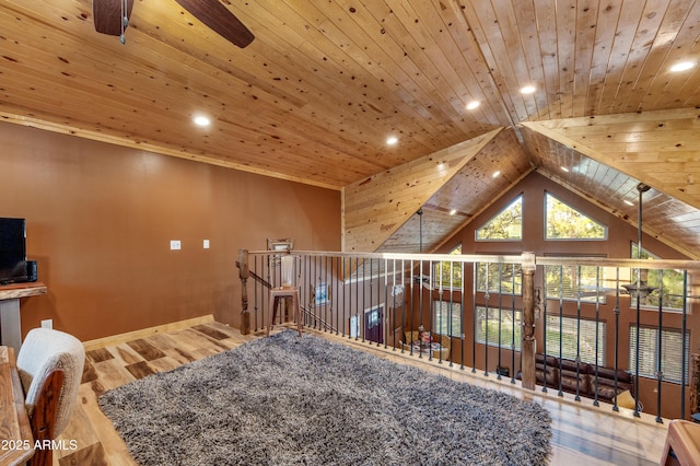 3334 Sawmill Ridge Loop, Heber, AZ 85928 - living area featuring a ceiling fan, wooden ceiling, recessed lighting, wood finished floors, and baseboards