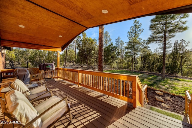 3334 Sawmill Ridge Loop, Heber, AZ 85928 - wooden deck featuring a grill and view of scattered trees