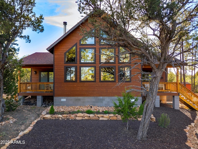 3334 Sawmill Ridge Loop, Heber, AZ 85928 - view of home's exterior with roof with shingles, stairs, and a wooden deck
