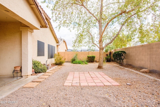 view of yard featuring a fenced backyard and a patio area