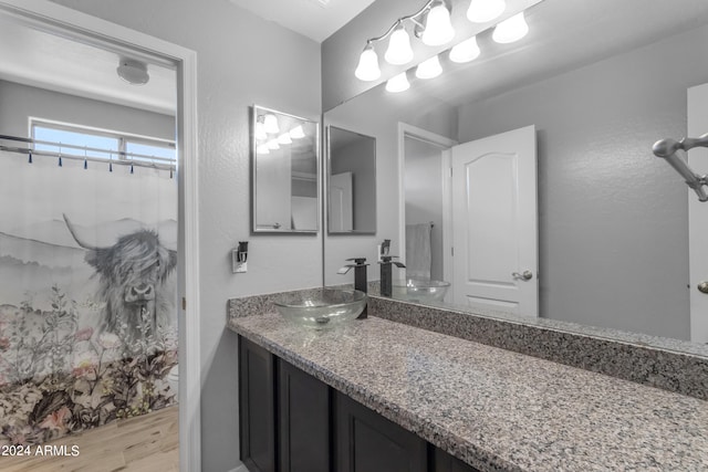 bathroom with vanity and hardwood / wood-style floors