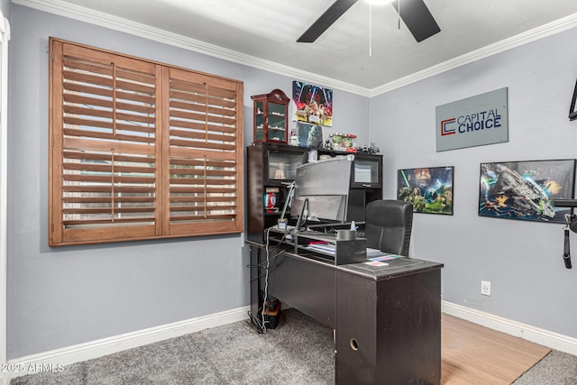 2110 W Morrow Dr, Phoenix, AZ 85027 - home office featuring ceiling fan, baseboards, and crown molding