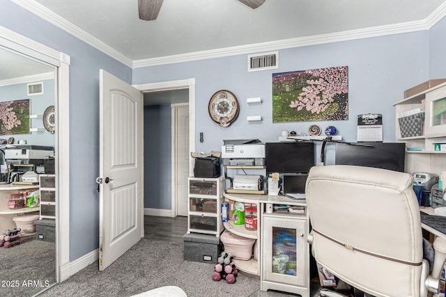 2110 W Morrow Dr, Phoenix, AZ 85027 - carpeted office featuring a ceiling fan, crown molding, and baseboards