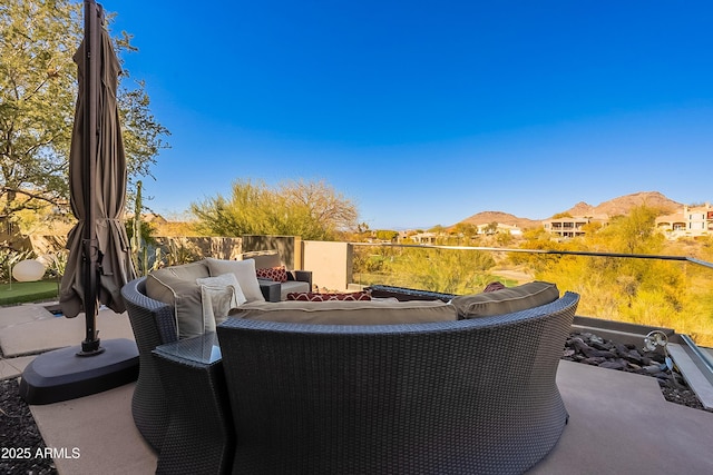 view of patio featuring a mountain view