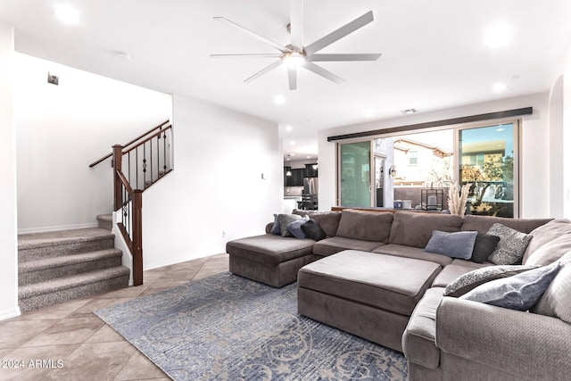 living room with ceiling fan