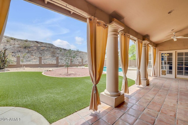 16219 S 14th Way, Phoenix, AZ 85048 - view of patio with a ceiling fan, a mountain view, and an outdoor pool