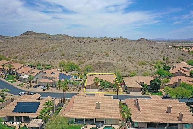 16219 S 14th Way, Phoenix, AZ 85048 - aerial view of residential area featuring a mountain backdrop and property parcel outlined