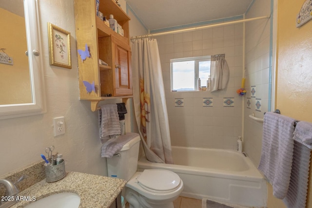 full bathroom featuring vanity, toilet, and shower / tub combo