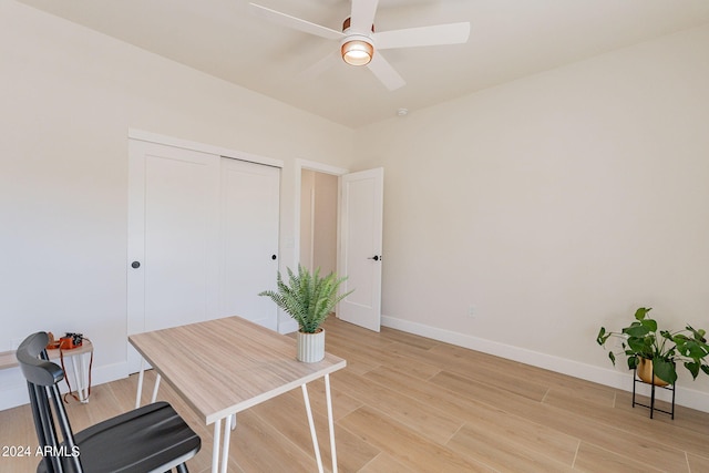 3939 S Veronica Ln, Gold Canyon, AZ 85118 - office with baseboards, light wood finished floors, and ceiling fan