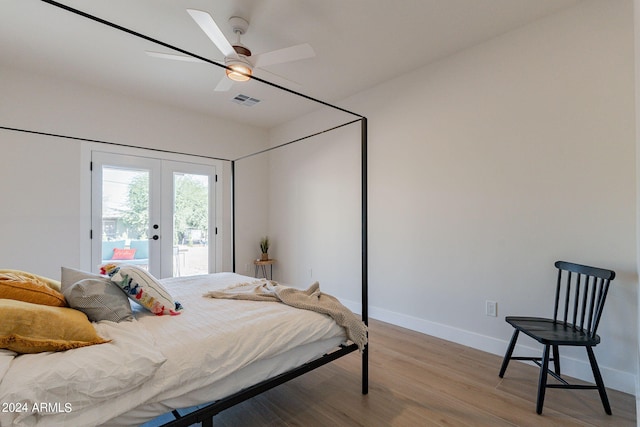 3939 S Veronica Ln, Gold Canyon, AZ 85118 - bedroom with french doors, light wood finished floors, access to outside, baseboards, and visible vents