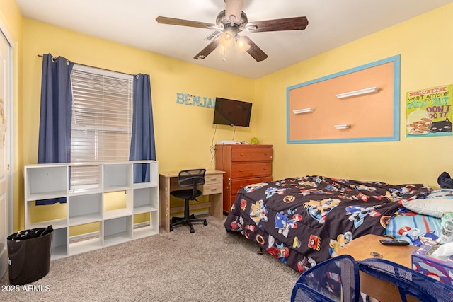 bedroom featuring carpet flooring and ceiling fan